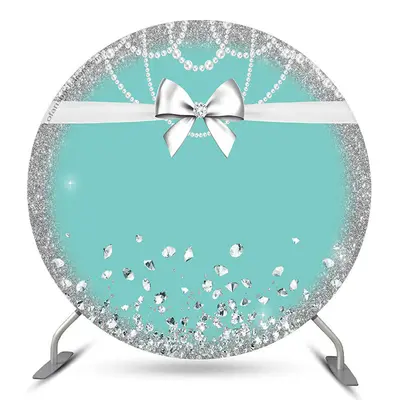 Aperturee Diamond Bowknot Pearl Green Blue Birthday Backdrop | Custom Round Backdrop | Round Backdrop Fabric Cover | Birthday...