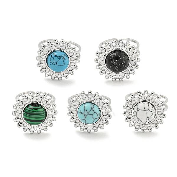 304 Stainless Steel Synthetic Gemstone Cuff Rings
