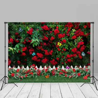 Butterfly Red Roses Garden Spring Backdrop For Photo - Aperturee
