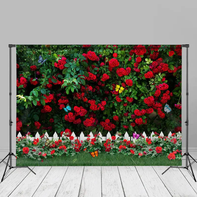 Butterfly Red Roses Garden Spring Backdrop For Photo - Aperturee
