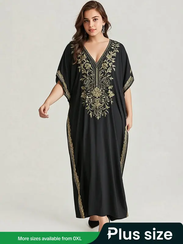 EDOLYNSA kaftan dresses women's beach wear Black robe embroidered lounge wear seaside daily wear caftan casual relaxed bathi...