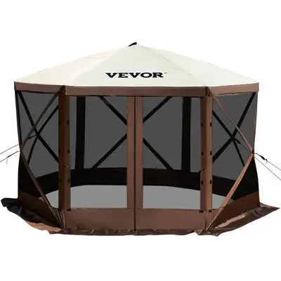 VEVOR Camping Gazebo Screen Tent, Two Version, 6 Sided Pop-up Canopy Shelter Tent with Mesh Windows, Portable Carry Bag, Stak...