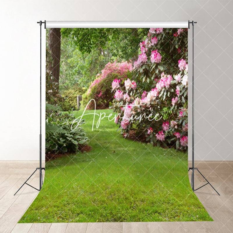 Pink Flowering Shrubs Grass Spring Backdrop Photo Ideas - Aperturee