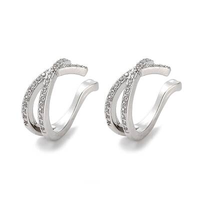 Brass Micro Pave Cubic Zirconia Cuff Earrings