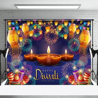 Aperturee Blue Ice Mandala Floral India Diyas Diwali Backdrop - Aperturee