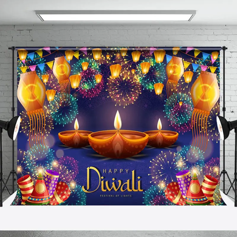 Aperturee Blue Ice Mandala Floral India Diyas Diwali Backdrop - Aperturee