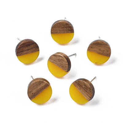 Opaque Resin & Walnut Wood Stud Earrings