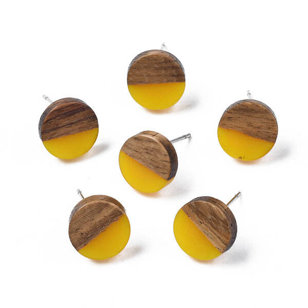 Opaque Resin & Walnut Wood Stud Earrings