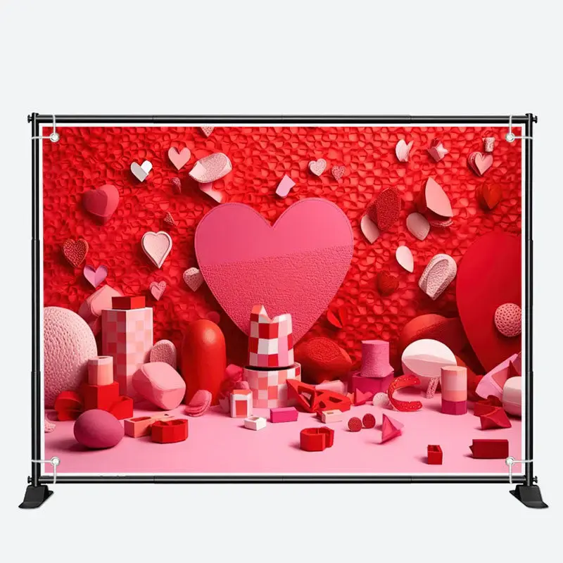 Red Pink Heart Toy Blocks Valentines Day Backdrop - Aperturee
