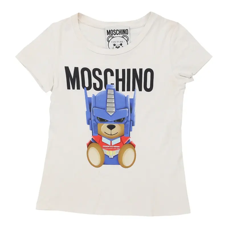 Age 8-10 Moschino Graphic T-Shirt - Small White Cotton | Size: small