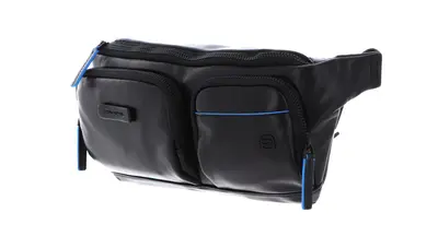 Piquadro, Blue Square, Real Leather, Fabric Bum Bag, CA5578B2V, Black, 32x14x7 cm, Men