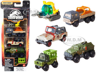 Jurassic World Total Tracker Team Set of 5 pieces Diecast Model Cars by Matchbox