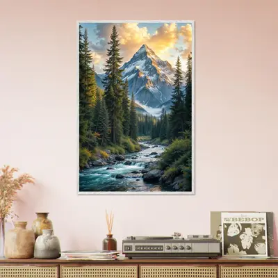 Golden Peaks - Sunrise Over a Flowing River