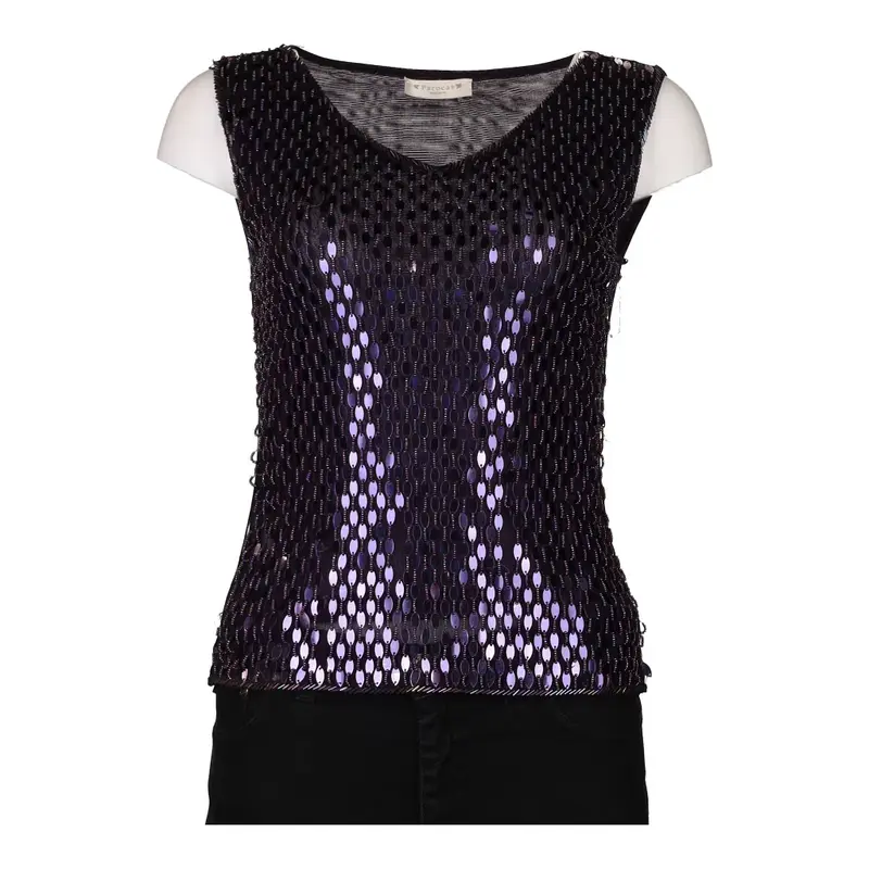 Parocas Sequin Top - Large Purple Viscose Blend