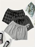 Women's Letter & Plaid Print Tie Front Shorts, Casual Elastic Waist Shorts for Summer, Fashion Women's Bottoms for Daily Wear