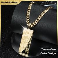Holylegend 14K Real Gold-Plated Dollar Pendant Necklace, Double-Sided Mini Money Design with Iced Connector, 24\