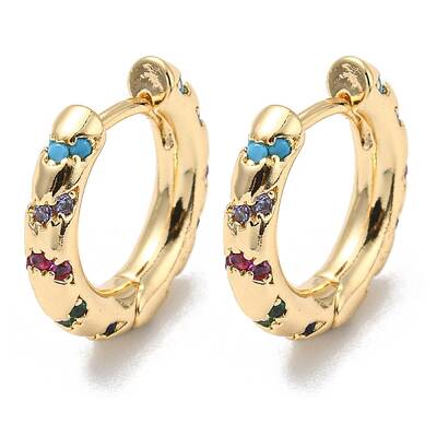 Brass with Colorful Cubic Zirconia Hoop Earrings