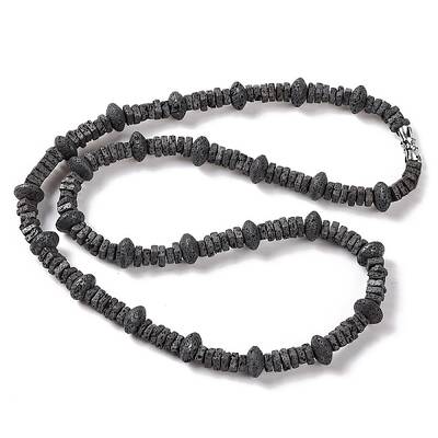 Square & Rondelle Natural Lava Rock Beaded Necklaces