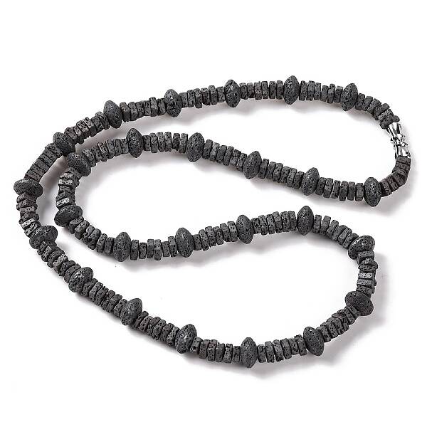 Square & Rondelle Natural Lava Rock Beaded Necklaces