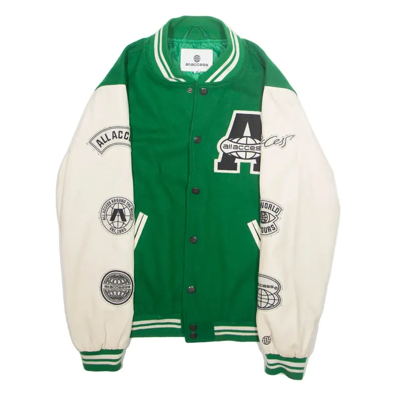 ALL ACCESS Mens Varsity Jacket Green Wool S