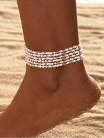 Boho Style Minimalist Beaded Anklets, Fashionable Elastic Beaded Anklets for Women & Girls, Casual Trendy Body Jewelry for Pa...