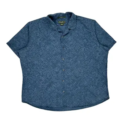 Eddie Bauer Patterned Shirt - 2XL Blue Linen Blend