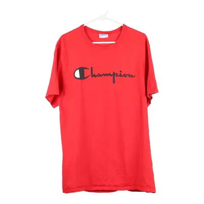 Champion Spellout T-Shirt - XL Red Cotton