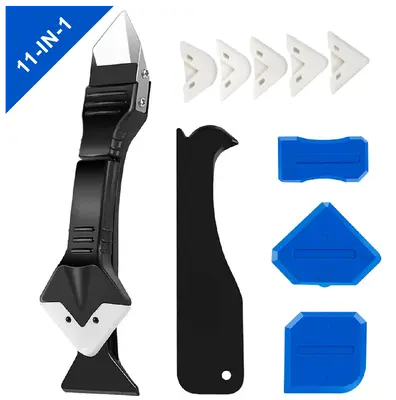 11Pcs Silicone Caulking Tools 3 in1 Grout Removal Tool(Stainless Steelhead)&Grout Remove Scraper, Caulk Remover for Kitchen/B...