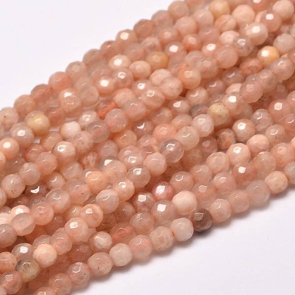 Faceted Round Natural Sunstone Beads Strands