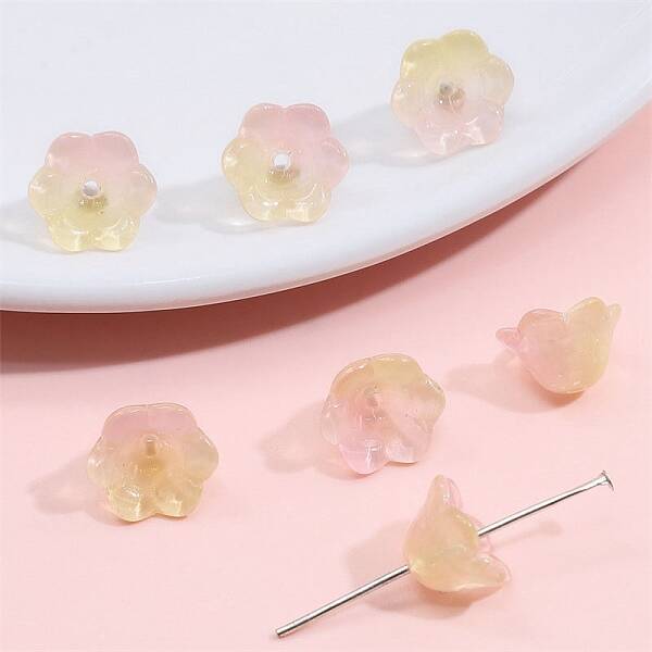 10Pcs Gradient Color Transparent Glass Bead Caps