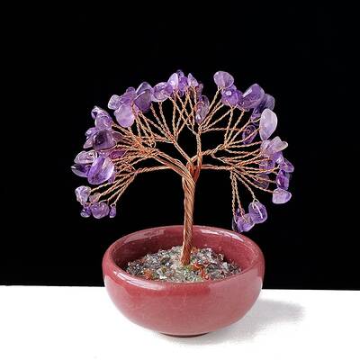Natural Amethyst Chips Tree of Life Decorations with Bowl Base