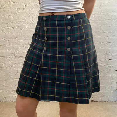 Superior Checked Mini Skirt - 30W UK 10 Green Virgin Wool