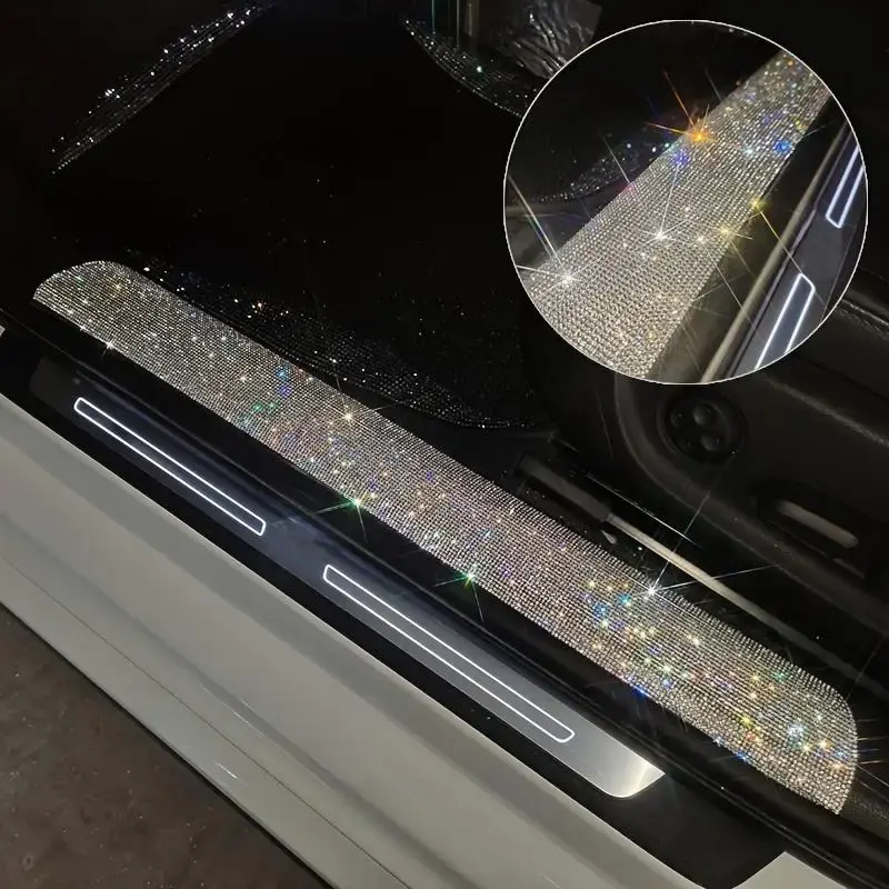 Rhinestone Car Door Sill Protector, Glitter Car Door Sill Protective Cover, Durable Car Door Sill Protector, Easy to Decorate...