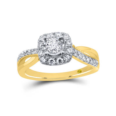 Halo Embrace Cushion Shaped Lab Grown Diamond Engagement Ring | 18K Yellow Gold 3/4 CT. TW.