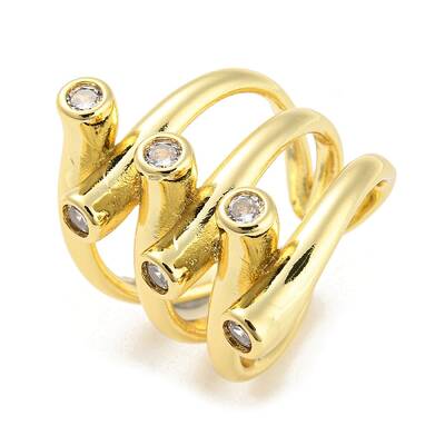 Brass Micro Pave Cubic Zirconia Open Cuff Ring