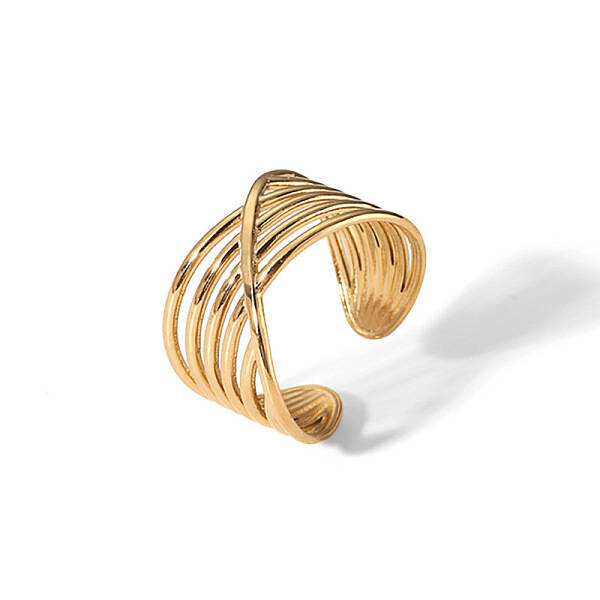 Stainless Steel Cross Hollow Web Cuff Ring Unique Design