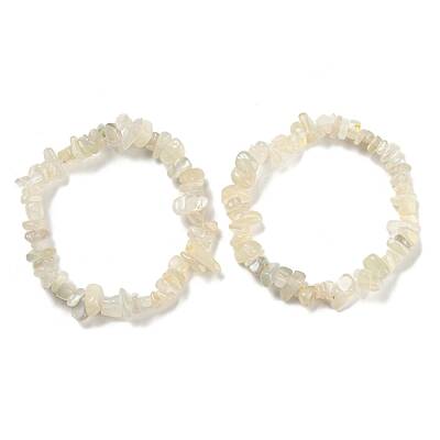 Natural White Moonstone Chip Beaded Stretch Bracelet