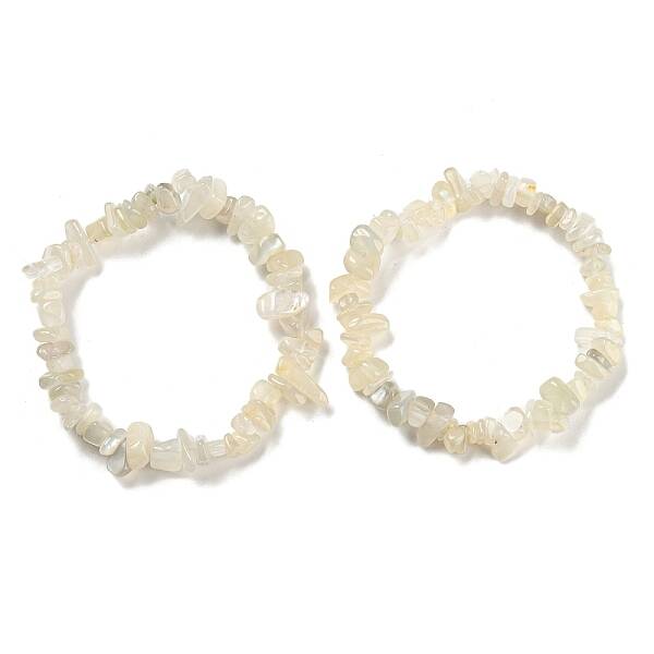 Natural White Moonstone Chip Beaded Stretch Bracelet