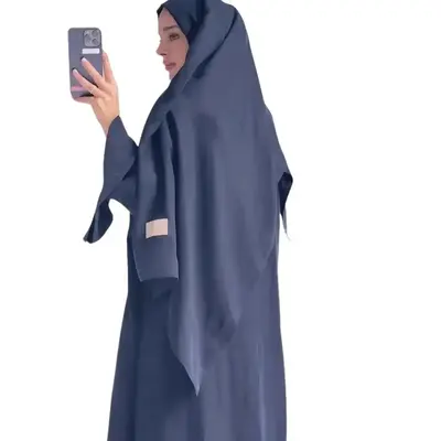 Modest Fashion 2-Piece Muslim Dress for Women Arab Plain Hijab Abaya Ramadan Islamic Clothing Muslimah Long Sleeve Dresses Gr...