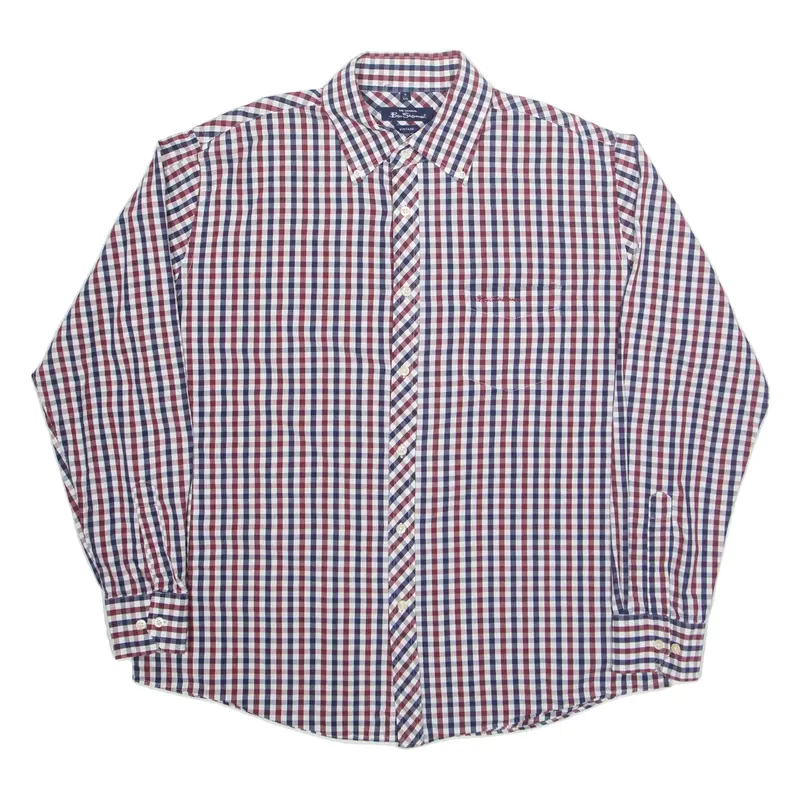BEN SHERMAN Mens Shirt Blue Check Long Sleeve 2XL