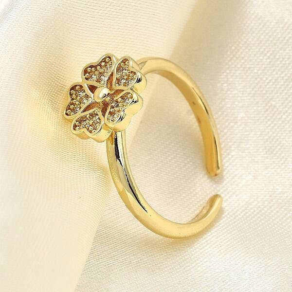 Brass Micro Pave Clear Cubic Zirconia Cuff Rings for Women