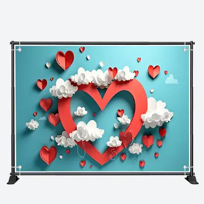 Cyan And Red Heart Cloud Valentines Day Backdrop - Aperturee