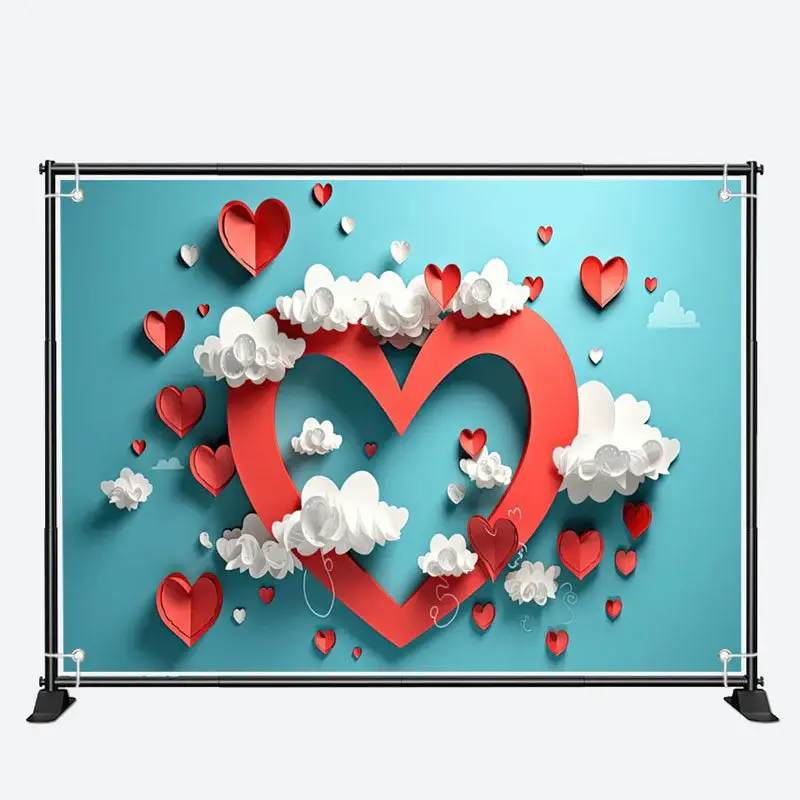 Cyan And Red Heart Cloud Valentines Day Backdrop - Aperturee