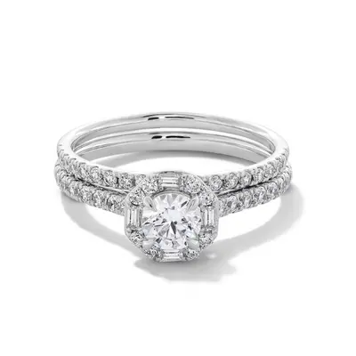 14K White Gold 1 to 3.5 CT. T.W Round Cut Lab Created Diamond Wedding Ring D VVS1-VS1 Clarity 3EX IGI Certified