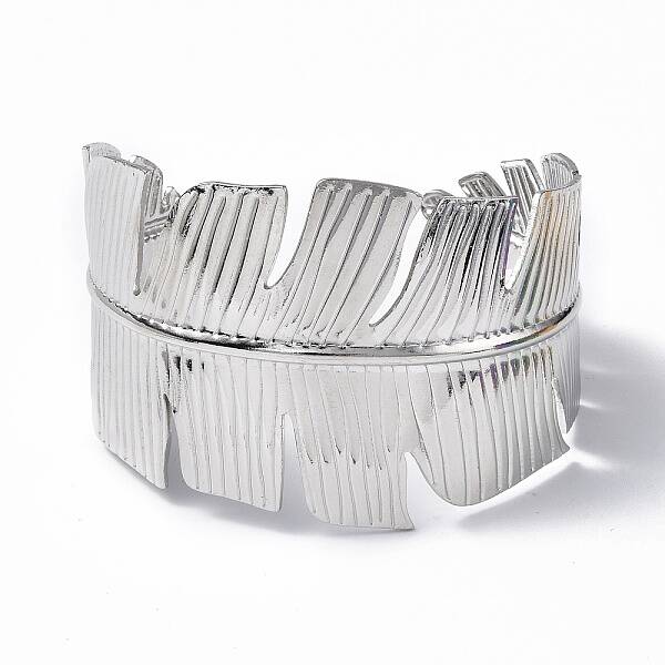 Non-Tarnish 304 Stainless Steel Feather Open Cuff Bangle for Women