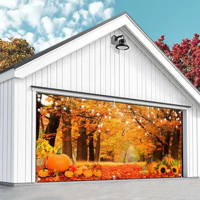 Aperturee Maple Tree Leaves Pumpkins Fall Garage Door Banner