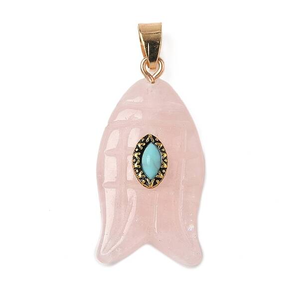 Natural Rose Quartz & Synthetic Turquoise Carved Pendants