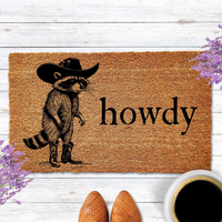 Howdy Racoon Cowboy Funny Doormat Western Decor Funny Coir Door Mat Welcome Mat Funny Housewarming gift Wedding Gift New Home...