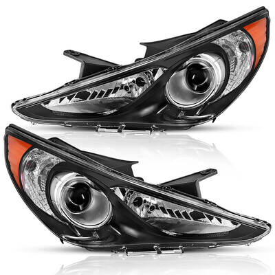 YITAMOTOR® 2011-2014 Hyundai Sonata Pair Projector Headlights Black Amber Corner Headlamps