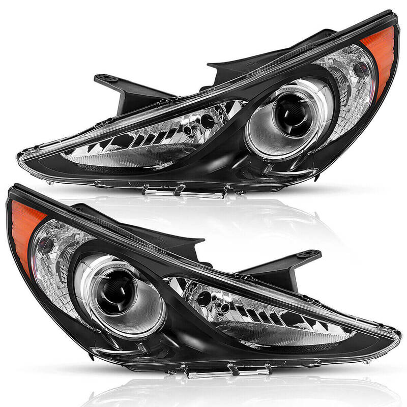 YITAMOTOR® 2011-2014 Hyundai Sonata Pair Projector Headlights Black Amber Corner Headlamps